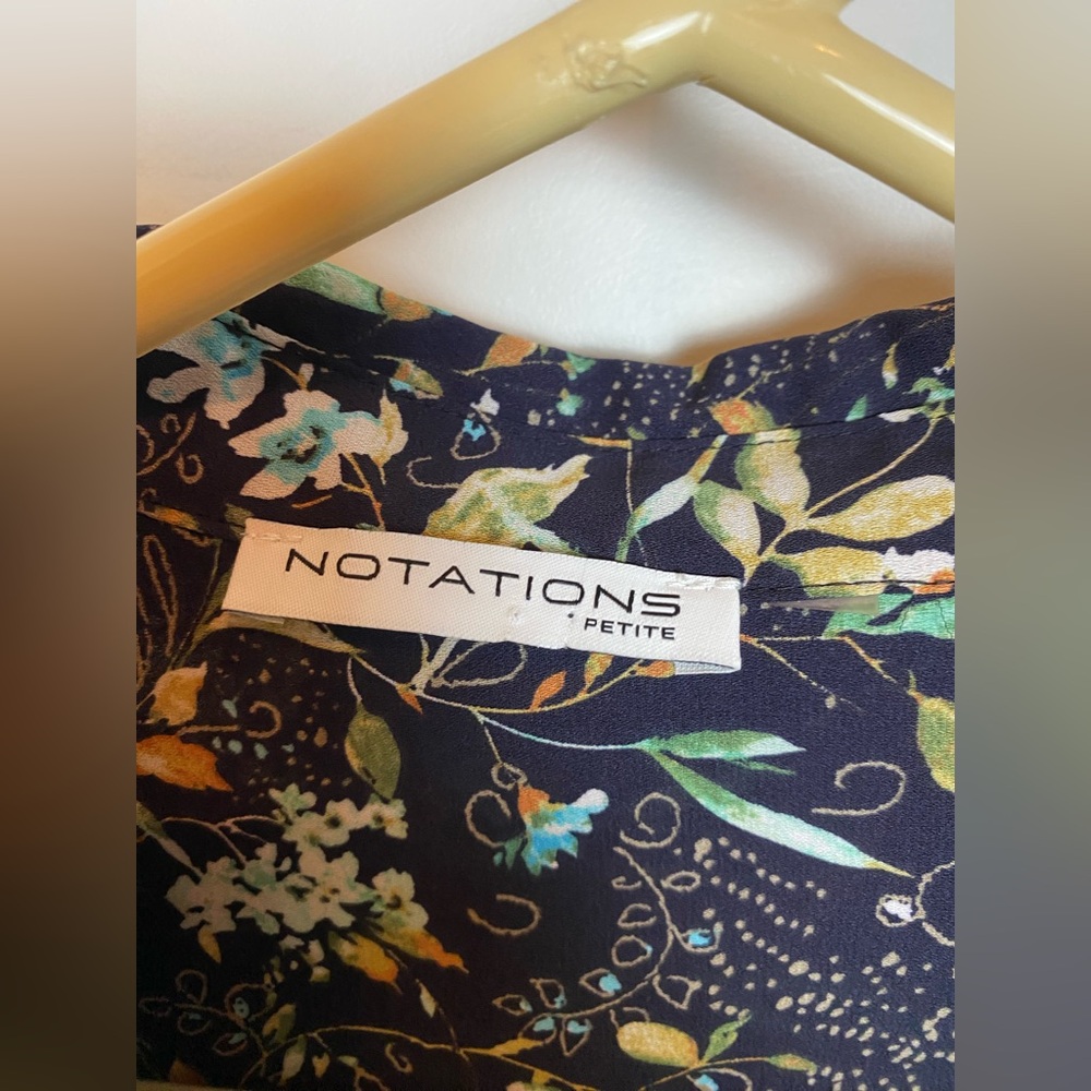 Notations navy Blue floral button-down women’s PL… - image 7